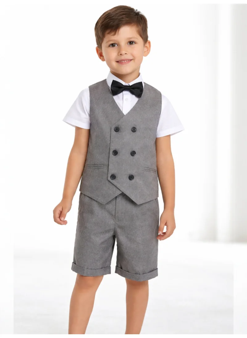 victor and jane Boys 4 Pc set Waistcoat, Shirt, Shorts & Bow Tie Set